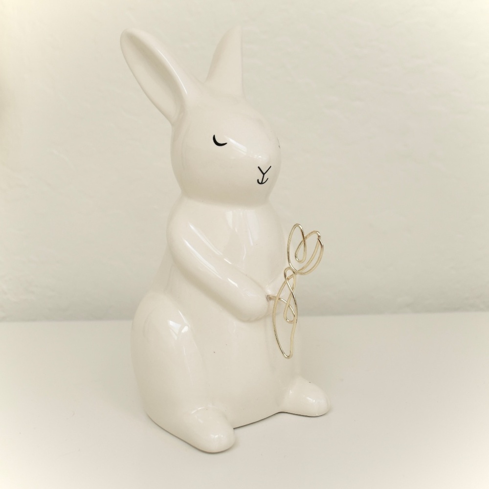 Ceramic Easter Bunny Rabbit with Wire Tulip Figure